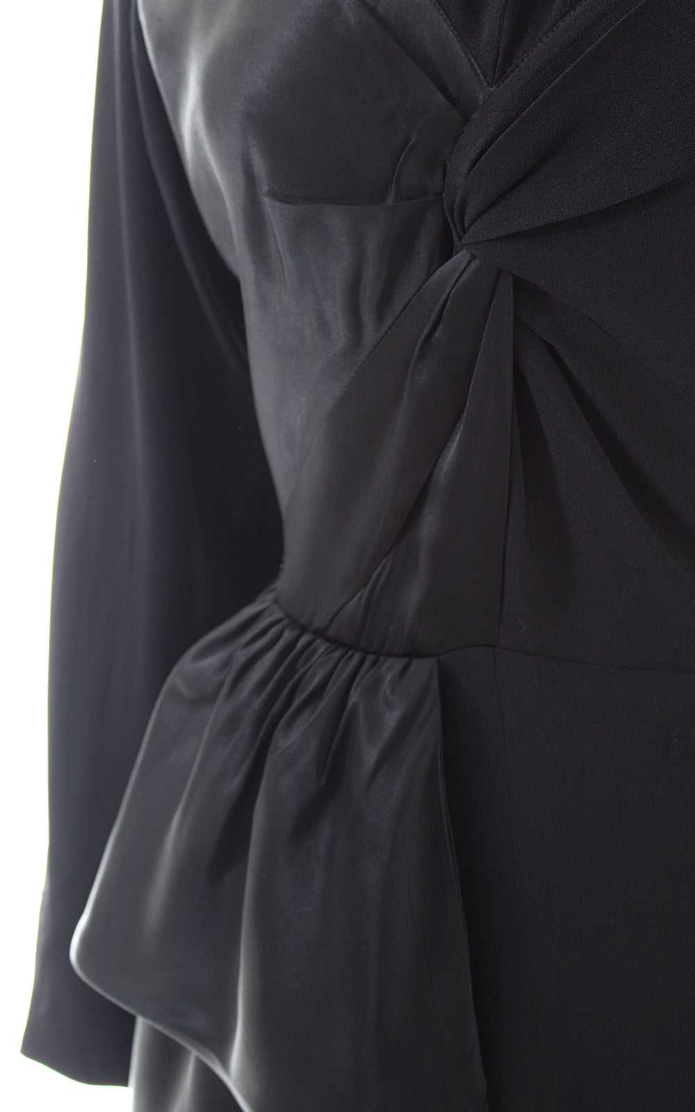 $65 DRESS SALE /// 1940s Black Rayon & Satin Hip … - image 8