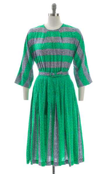$65 DRESS SALE /// 1950s Abstract Striped Pleated 