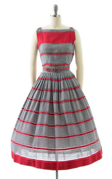 1950s Striped Gingham Cotton Sundress | x-small