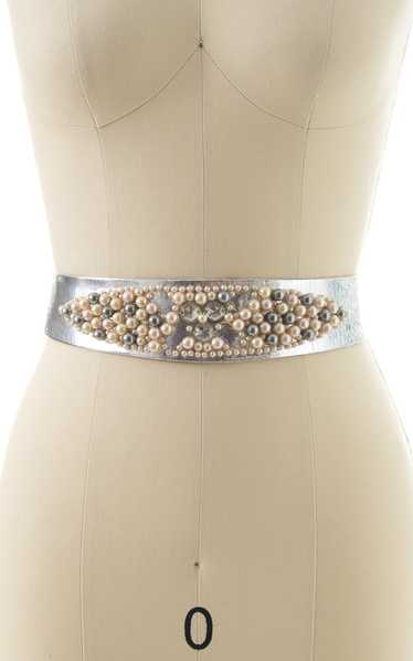 1950s Beaded Silver Leather Cinch Belt | small