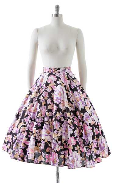 1980s Floral Print Cotton Circle Skirt | small