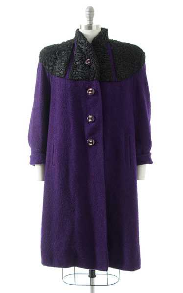 1940s Royal Purple Wool & Persian Lamb Fur Coat | 