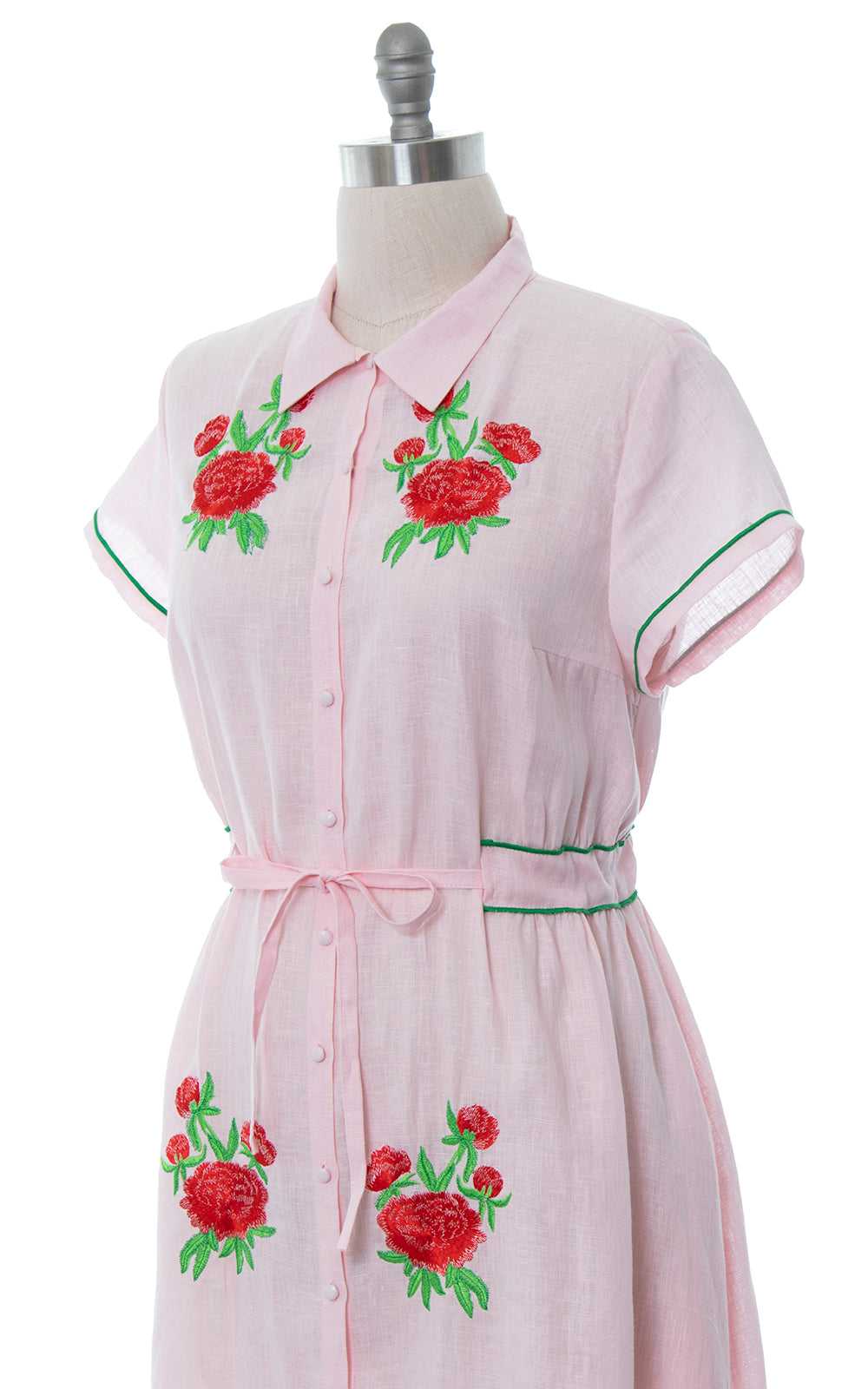 MODERN 1950s Style Embroidered Linen Dress | larg… - image 2