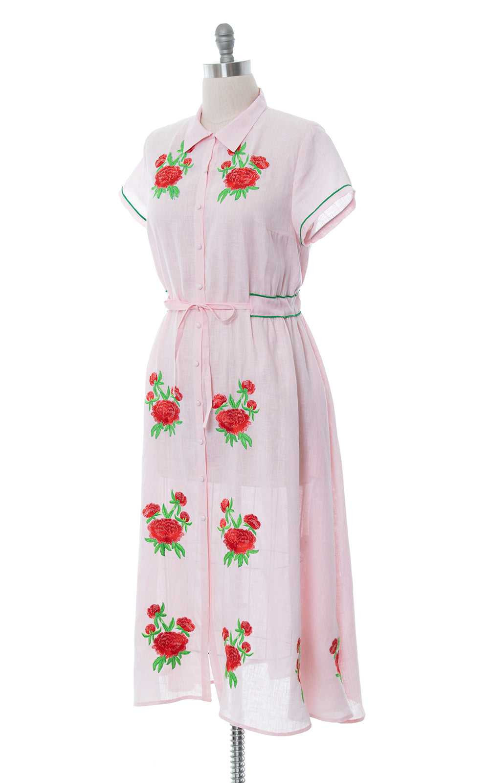 MODERN 1950s Style Embroidered Linen Dress | larg… - image 3