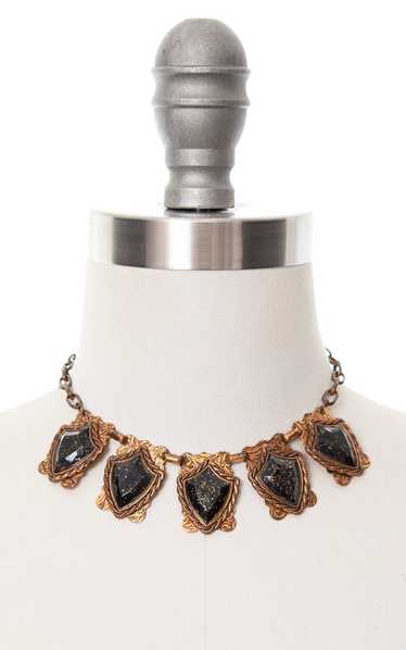 1940s 1950s Black Glitter & Copper Tone Necklace