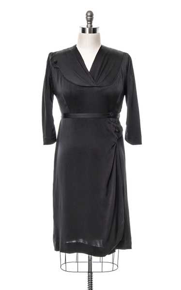 1930s Black Silk Faille Dress | medium/large