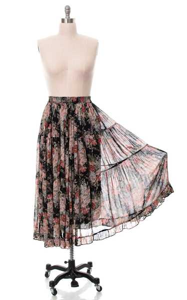 1980s Floral Rayon Tiered Skirt | small/medium