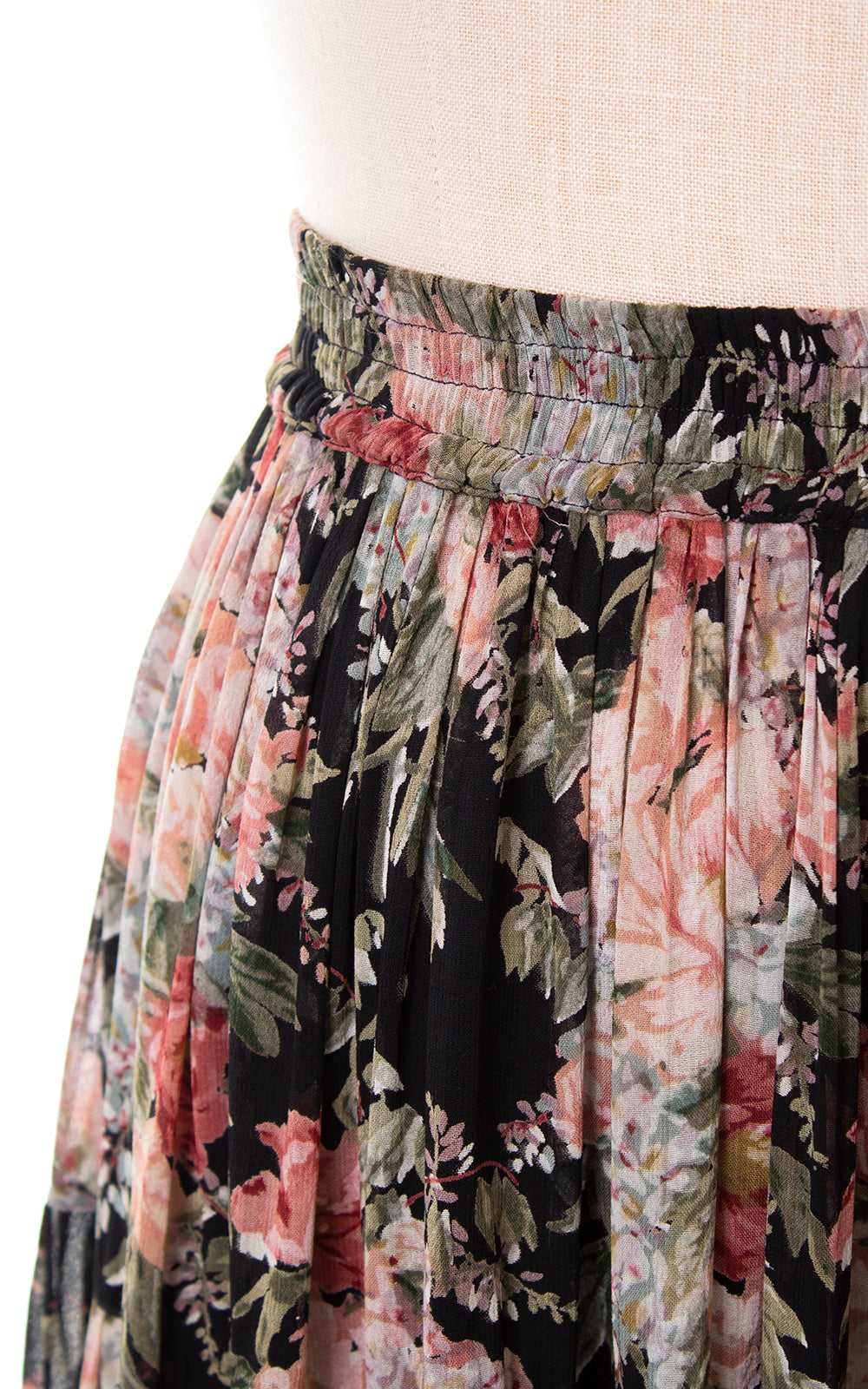 1980s Floral Rayon Tiered Skirt | small/medium - image 2