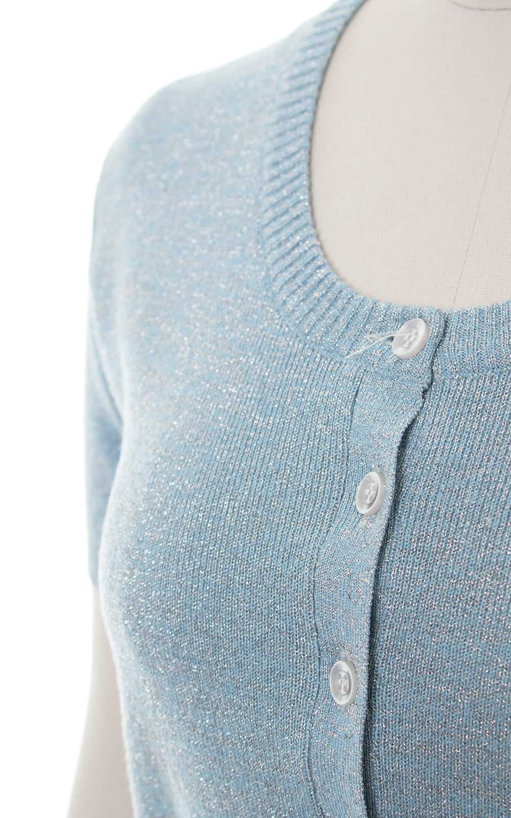 1960s Metallic Blue Knit Sweater Top | small/medi… - image 5