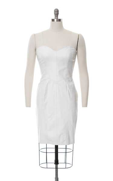 1980s Lace-Up White Leather Strapless Dress | smal