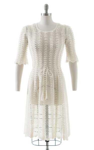 1970s Cream Crochet Dress | xs/small/medium