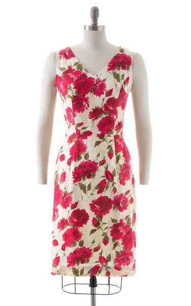 1960s Pink Rose Wiggle Dress | small