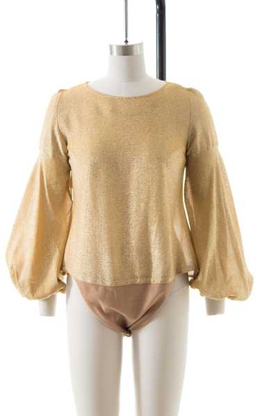 1970s Metallic Gold Bishop Sleeve Bodysuit | small