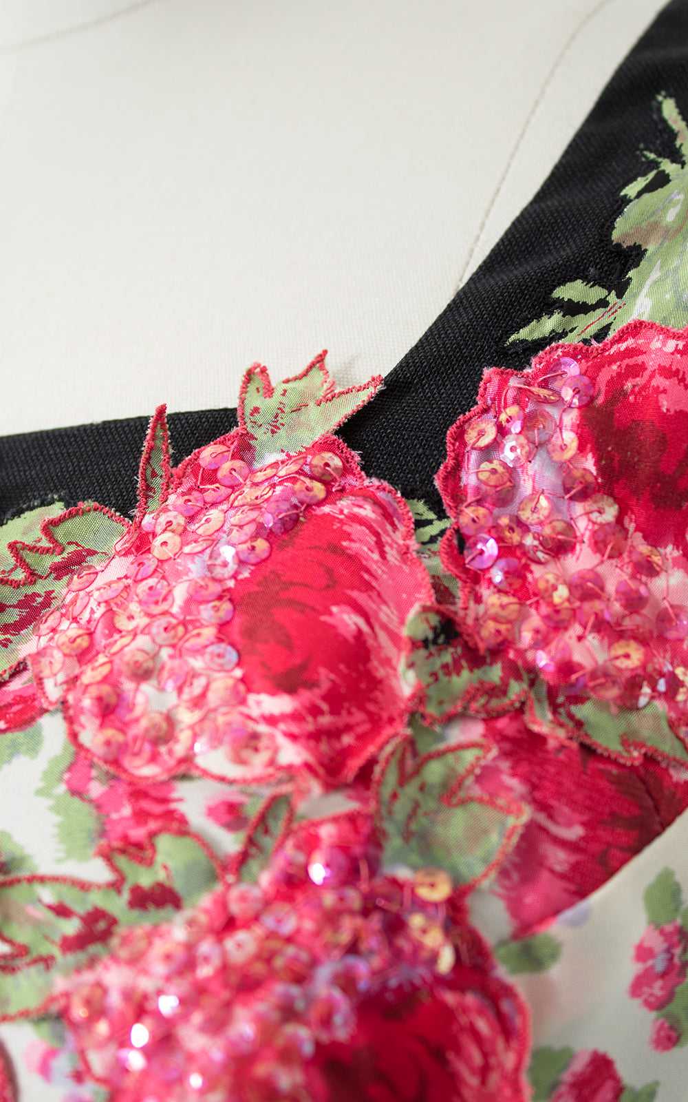 1950s Peggy Hunt Floral Sequin Silk & Linen Dress… - image 7