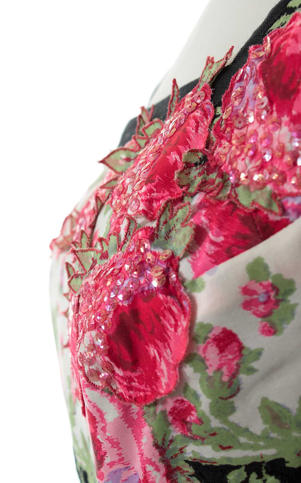1950s Peggy Hunt Floral Sequin Silk & Linen Dress… - image 8