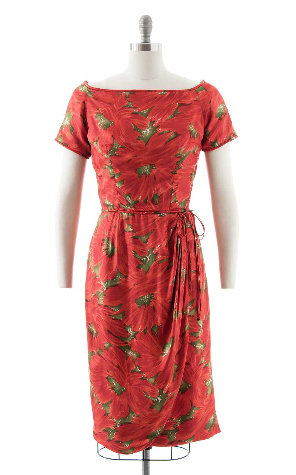 1950s Silk Floral Wiggle Dress | small - image 1