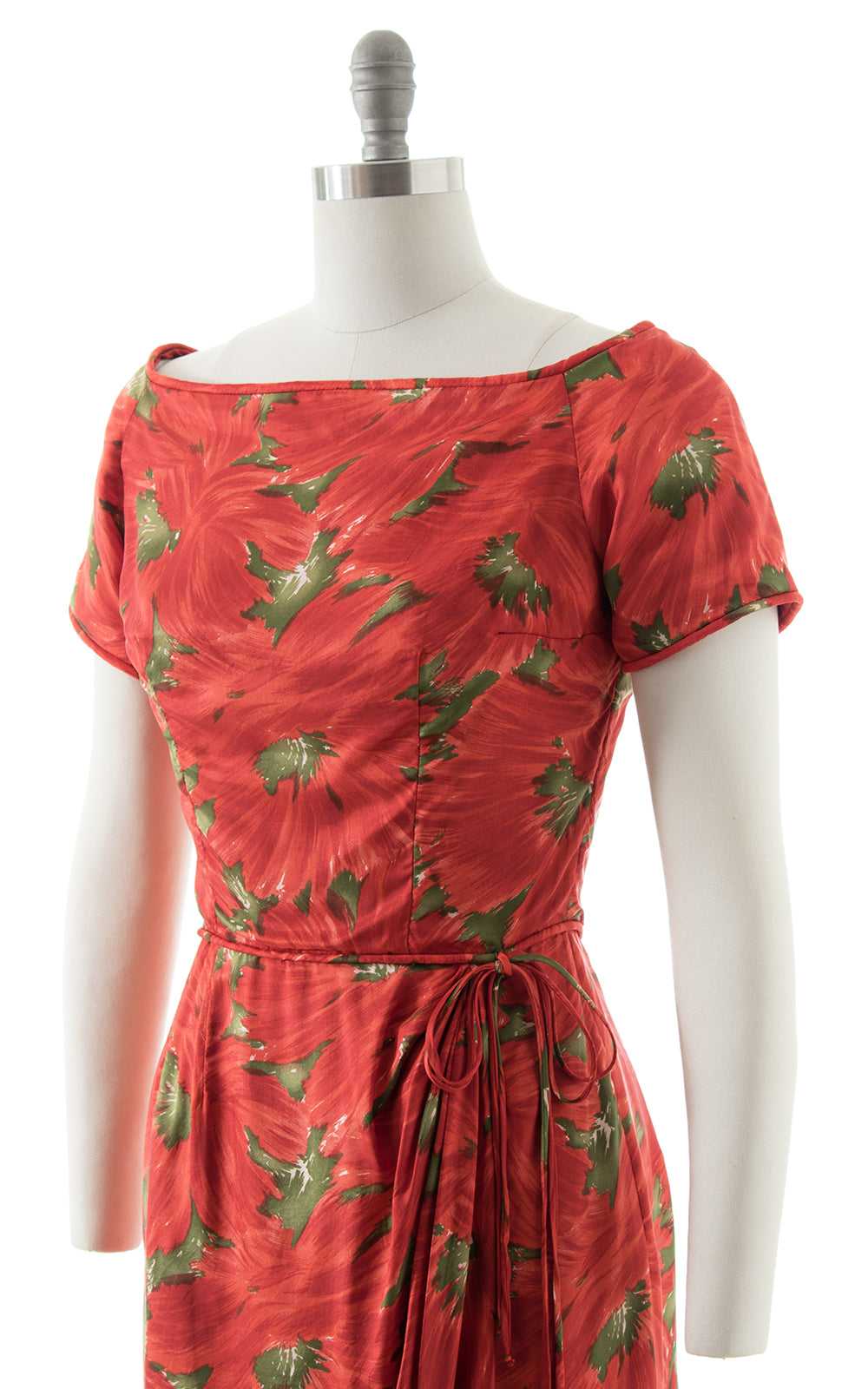 1950s Silk Floral Wiggle Dress | small - image 2