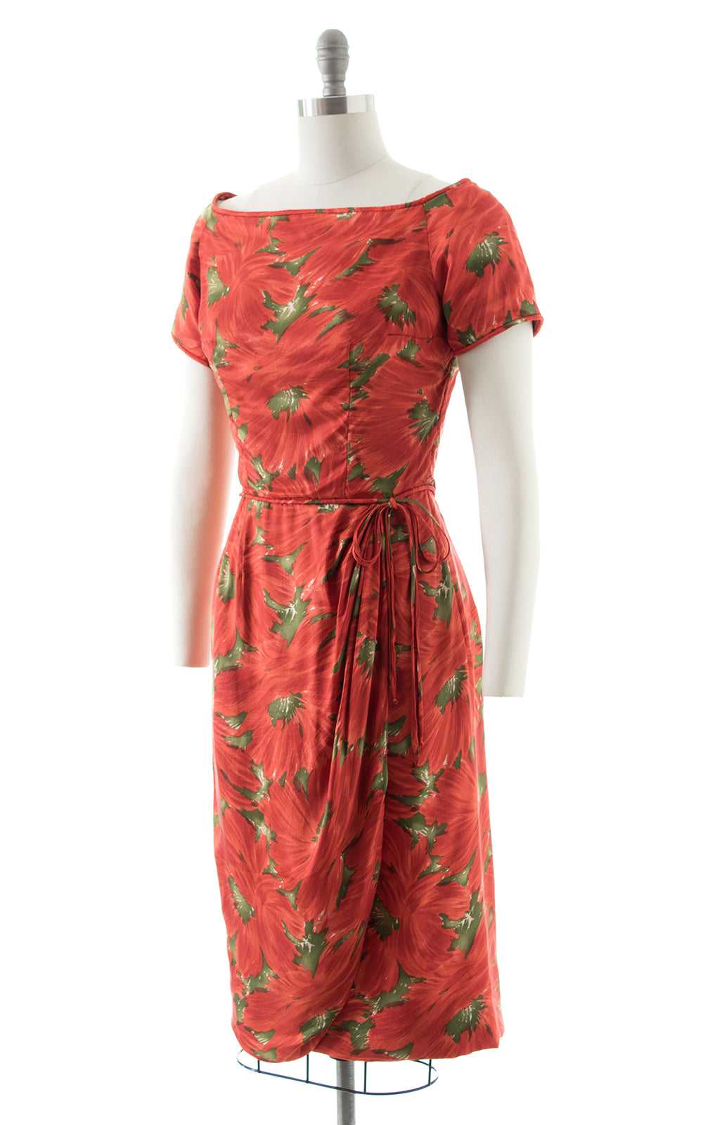 1950s Silk Floral Wiggle Dress | small - image 3