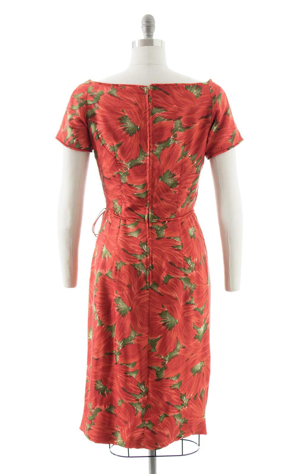 1950s Silk Floral Wiggle Dress | small - image 4