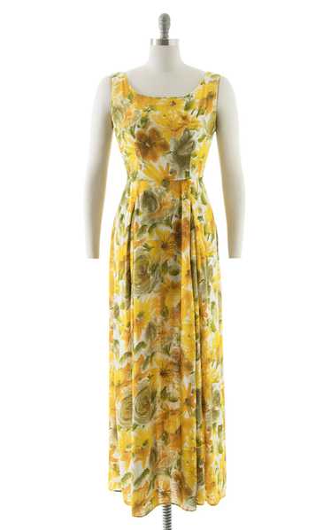 $65 DRESS SALE /// 1960s 1970s Yellow Floral Cott… - image 1