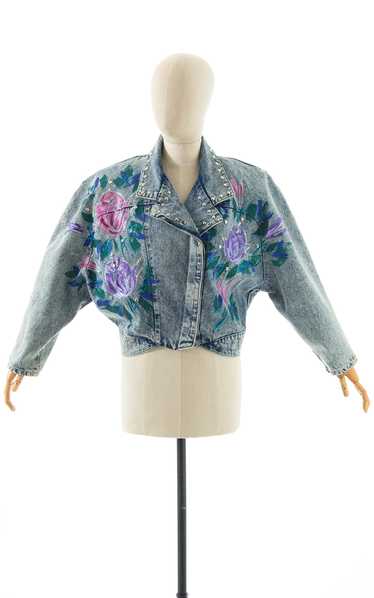 1990s Hand-Painted Glitter Roses Studded Jean Jack