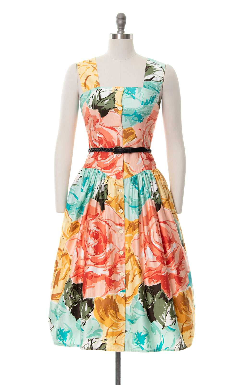 1980s Rose Floral Sundress with Pockets | x-small… - image 2