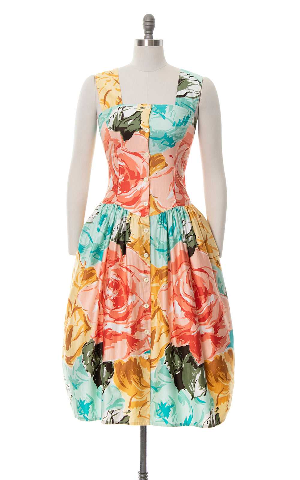1980s Rose Floral Sundress with Pockets | x-small… - image 3