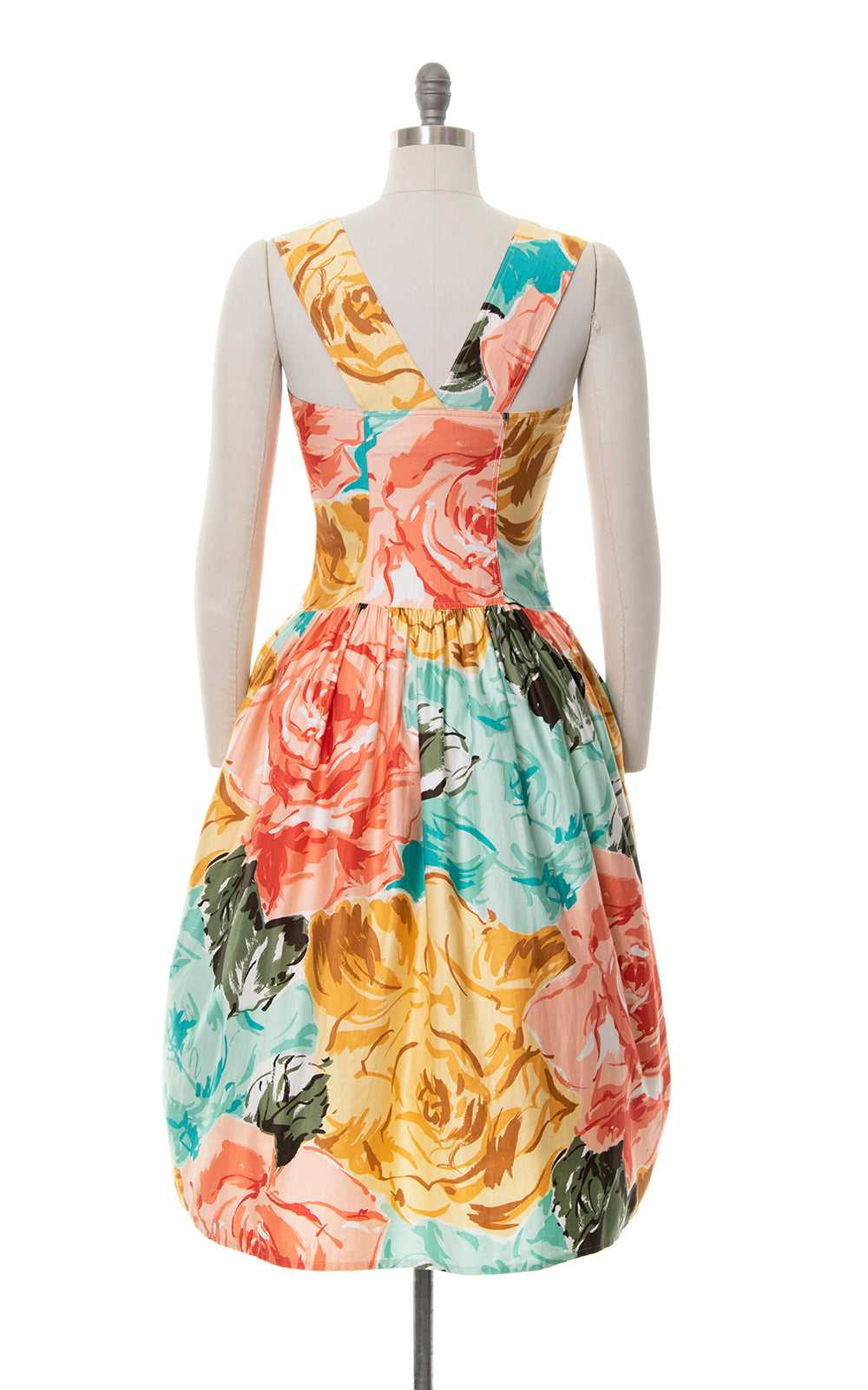 1980s Rose Floral Sundress with Pockets | x-small… - image 5