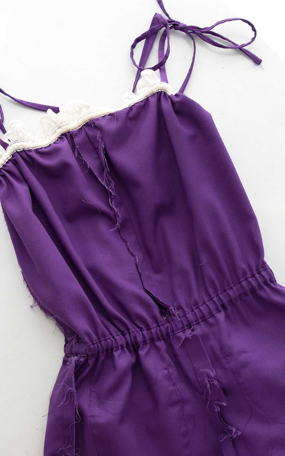 1970s Purple Tie Straps Lace Trim Jumpsuit | x-sm… - image 8