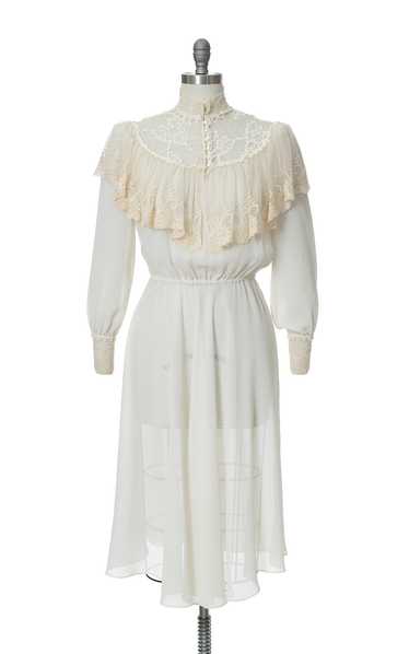 1970s does Victorian Sheer Ruffled Dress | x-small