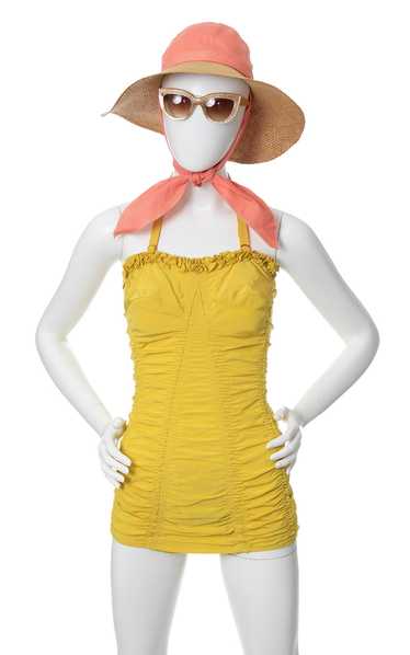 1950s CATALINA Yellow Ruffled Smocked Swimsuit | … - image 1