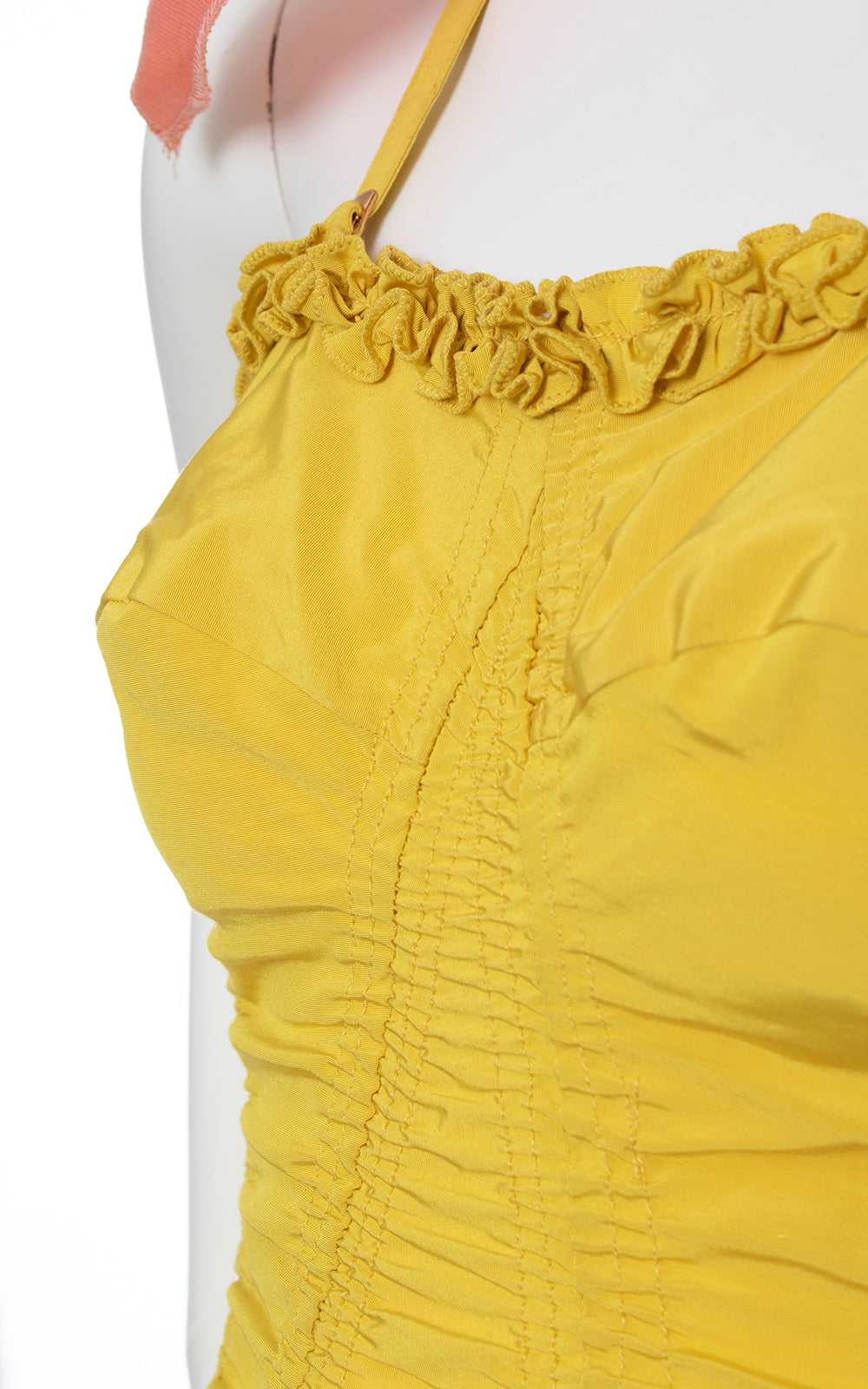 1950s CATALINA Yellow Ruffled Smocked Swimsuit | … - image 2