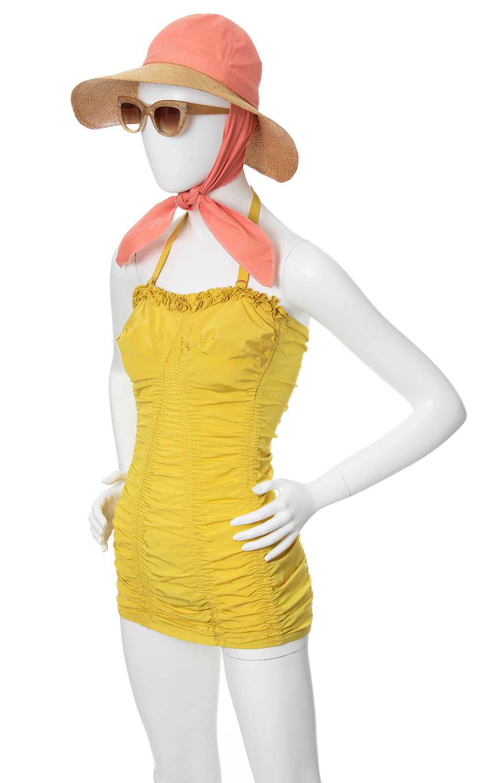 1950s CATALINA Yellow Ruffled Smocked Swimsuit | … - image 3
