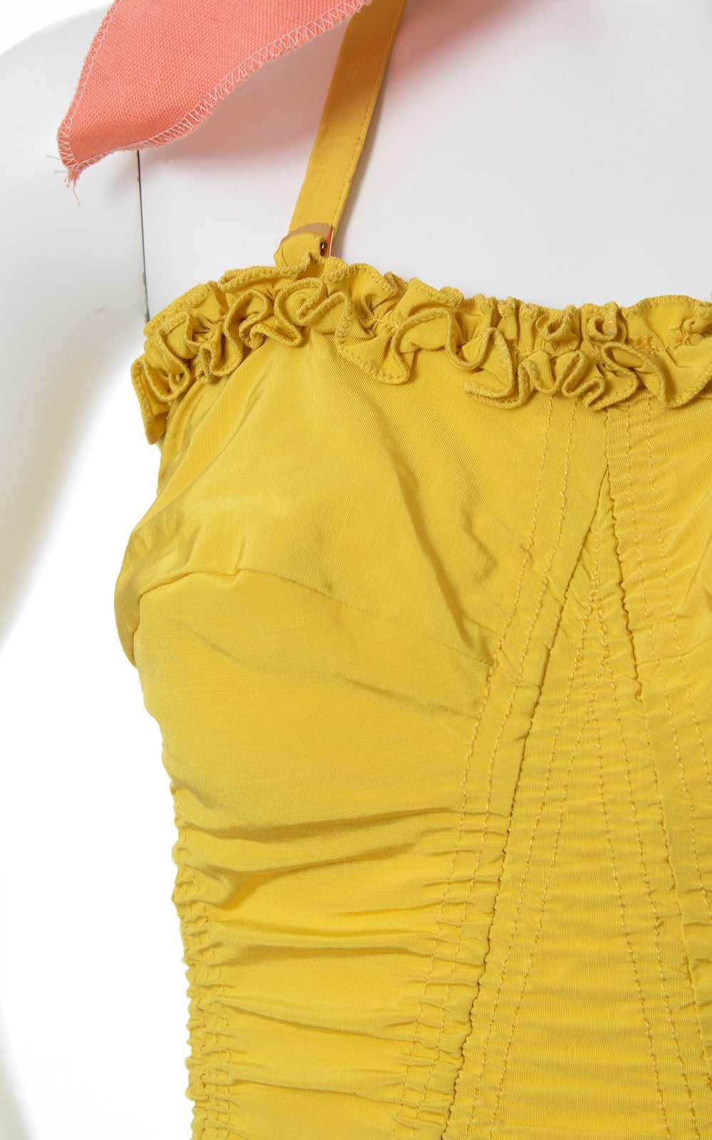 1950s CATALINA Yellow Ruffled Smocked Swimsuit | … - image 5