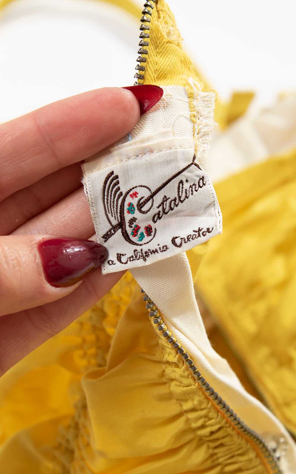 1950s CATALINA Yellow Ruffled Smocked Swimsuit | … - image 9