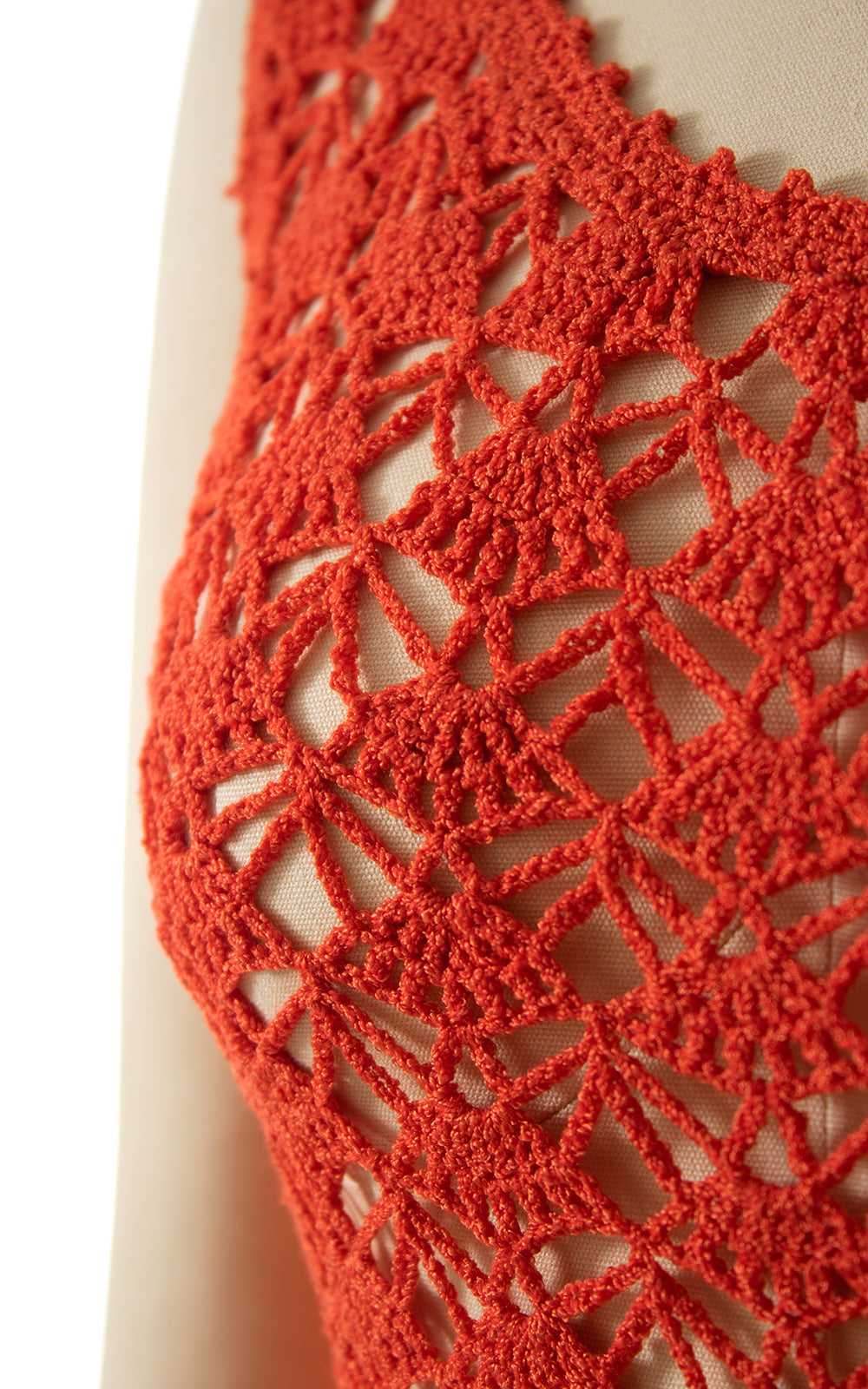 1970s Orange Crochet Maxi Dress | x-small/small - image 2