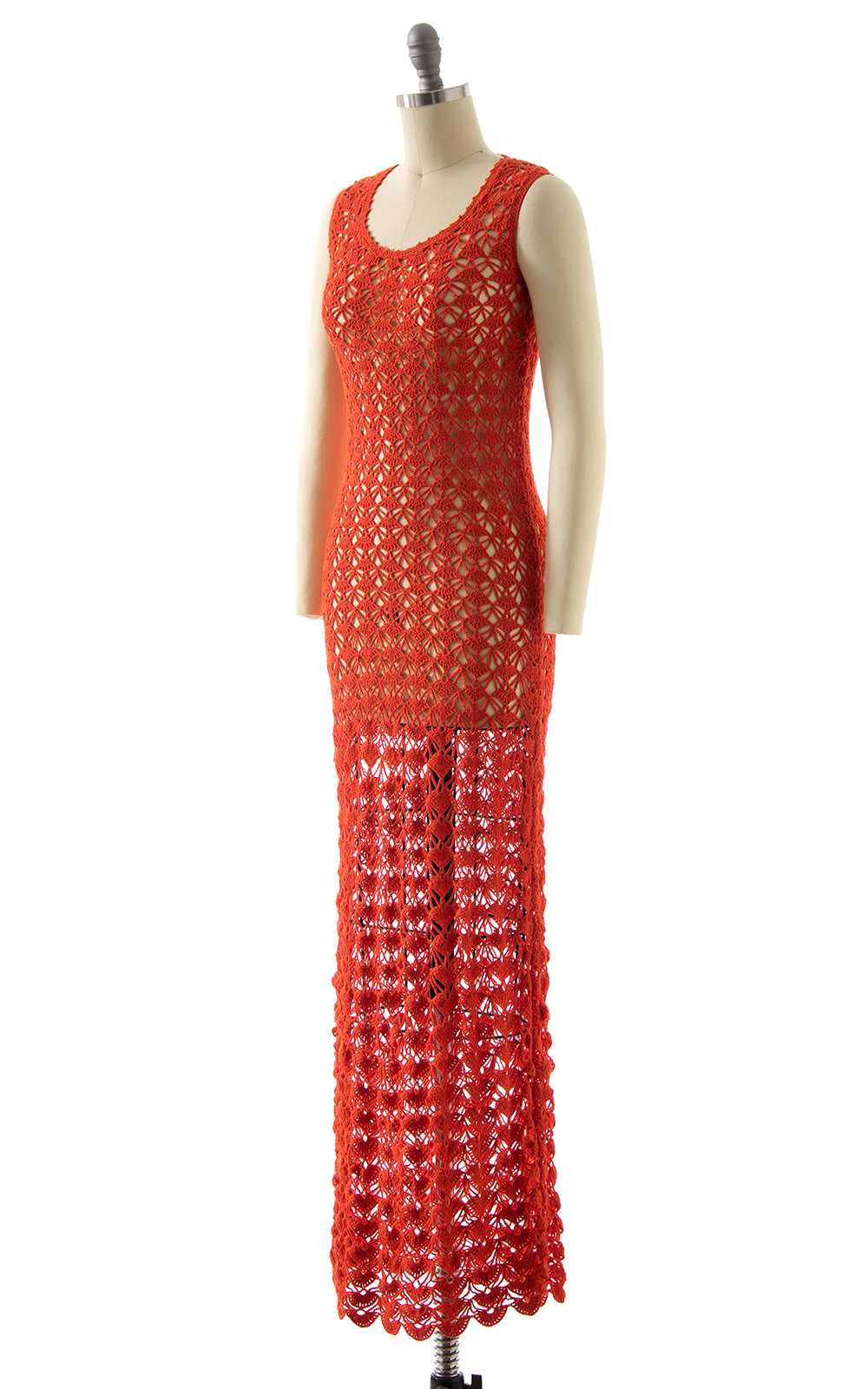 1970s Orange Crochet Maxi Dress | x-small/small - image 4