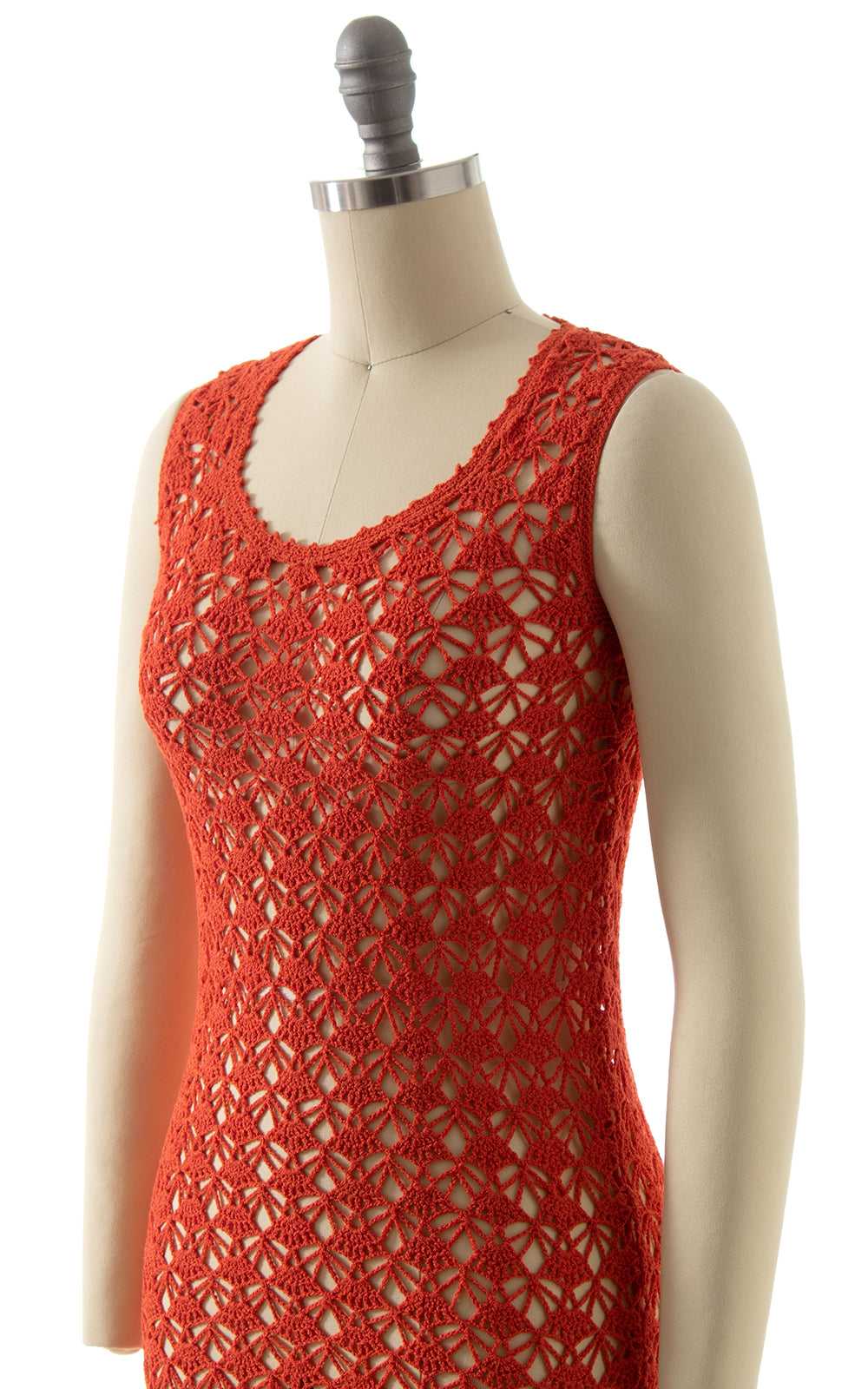 1970s Orange Crochet Maxi Dress | x-small/small - image 6