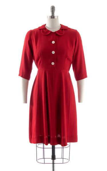 1960s Red Peter Pan Collar Shirt Dress | medium - image 1
