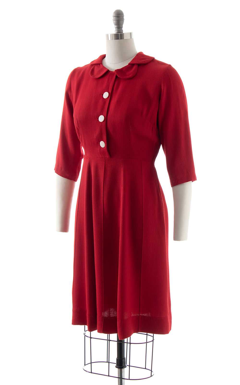 1960s Red Peter Pan Collar Shirt Dress | medium - image 3
