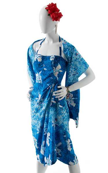 1950s Ombré Iris Smocked Sarong Dress with Wrap | 