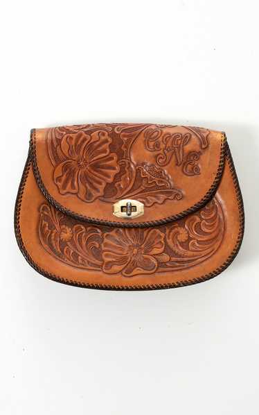 1970s Floral Tooled Leather Clutch