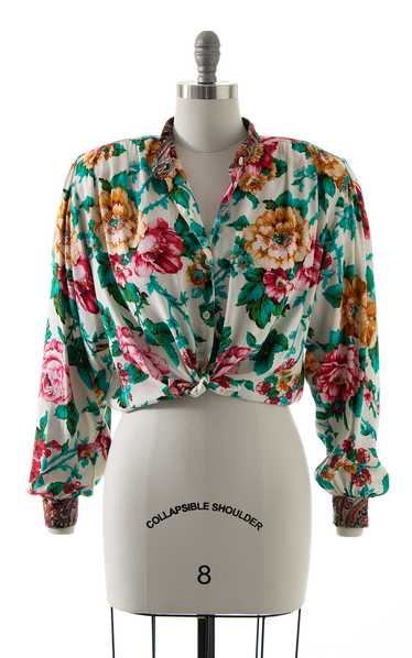 1980s Carole Little Floral Rayon Blouse | medium/l