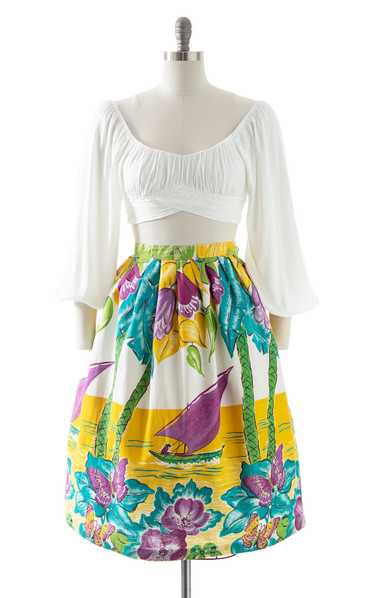 1950s Tropical Island Novelty Border Print Skirt |