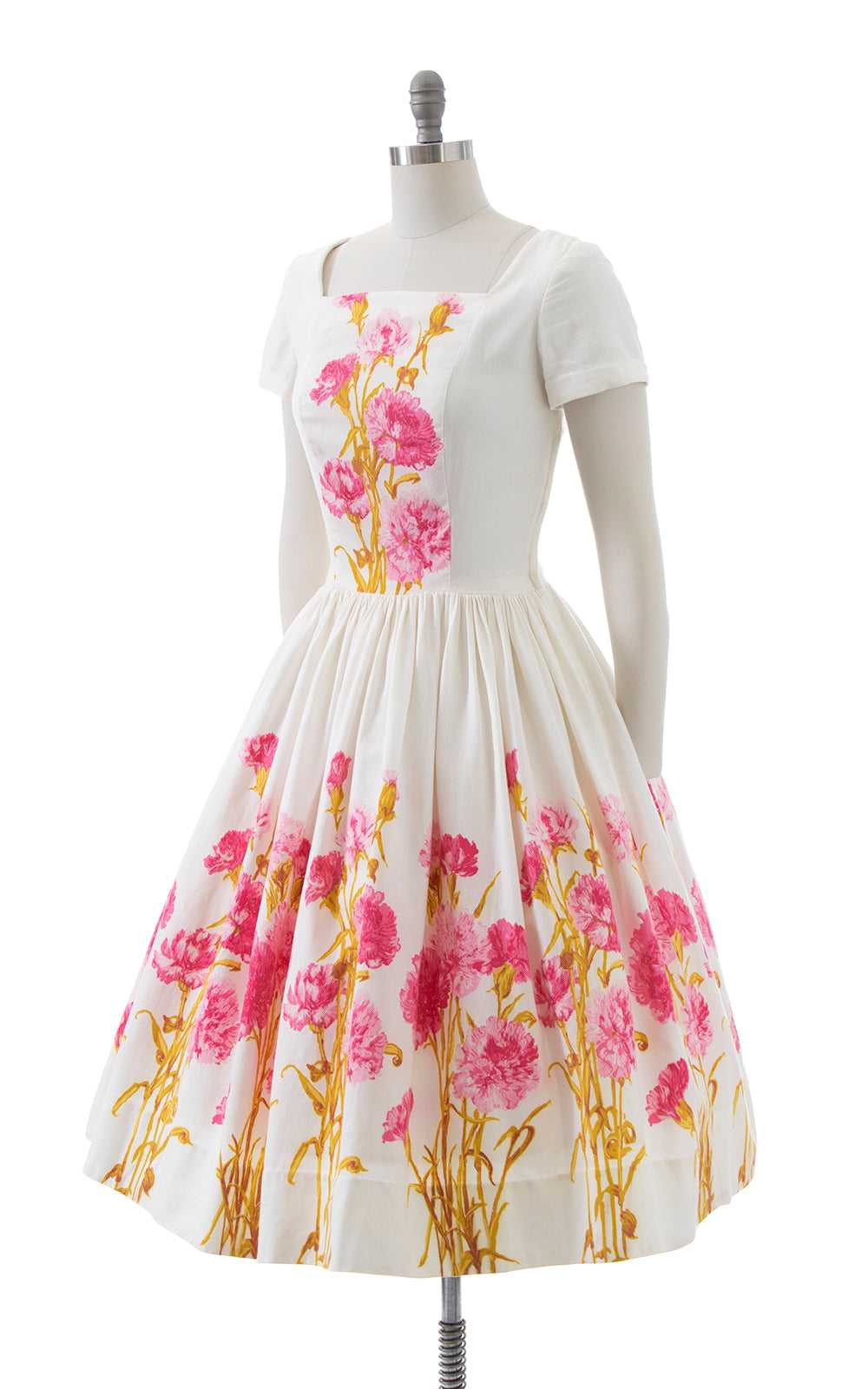 1950s Carnations Border Print Cotton Dress | medi… - image 3