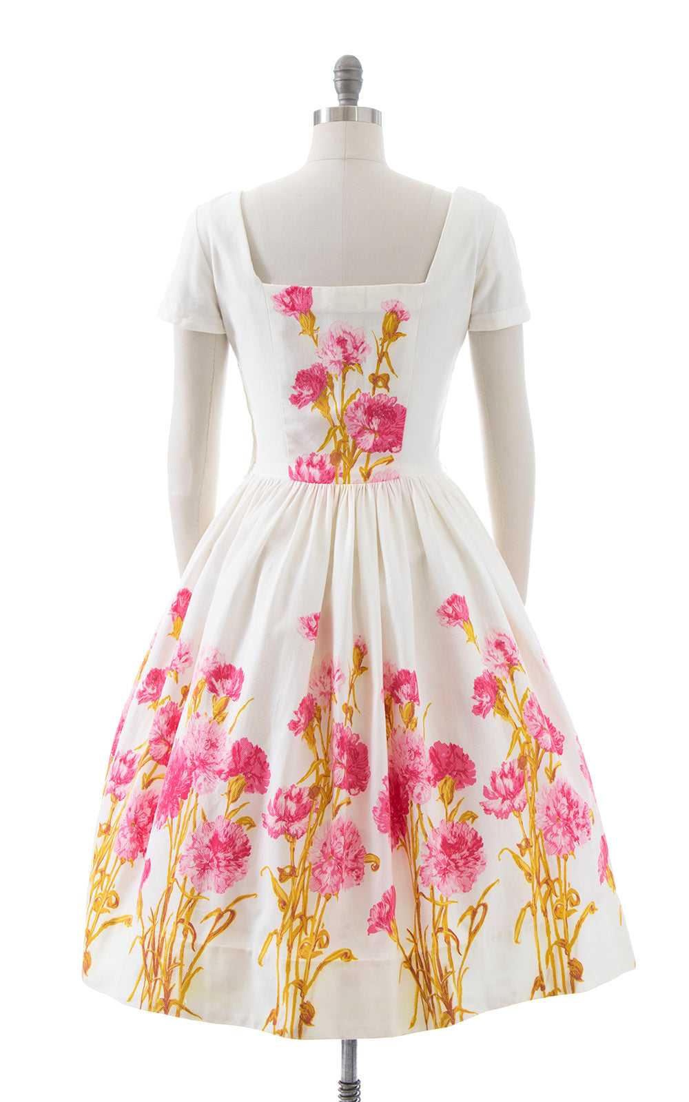 1950s Carnations Border Print Cotton Dress | medi… - image 4