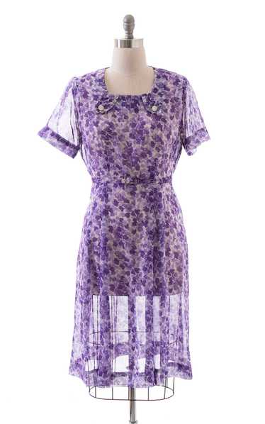 1940s Floral Sheer Cotton Voile Dress | large/x-la