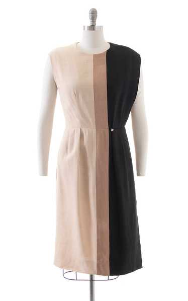 1950s NINA RICCI Color Block Linen Sheath Dress wi