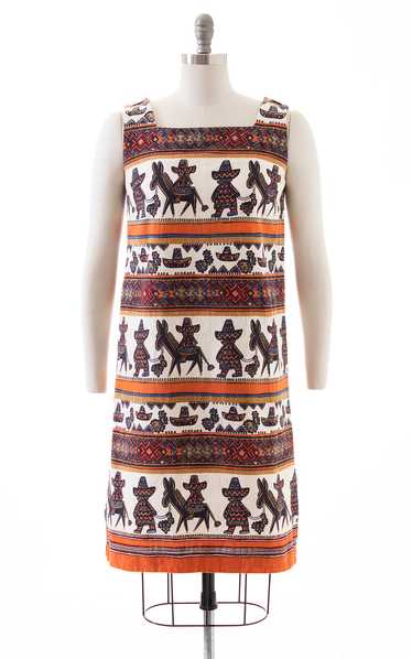 1960s Mexican Novelty Print Shift Dress | small - image 1
