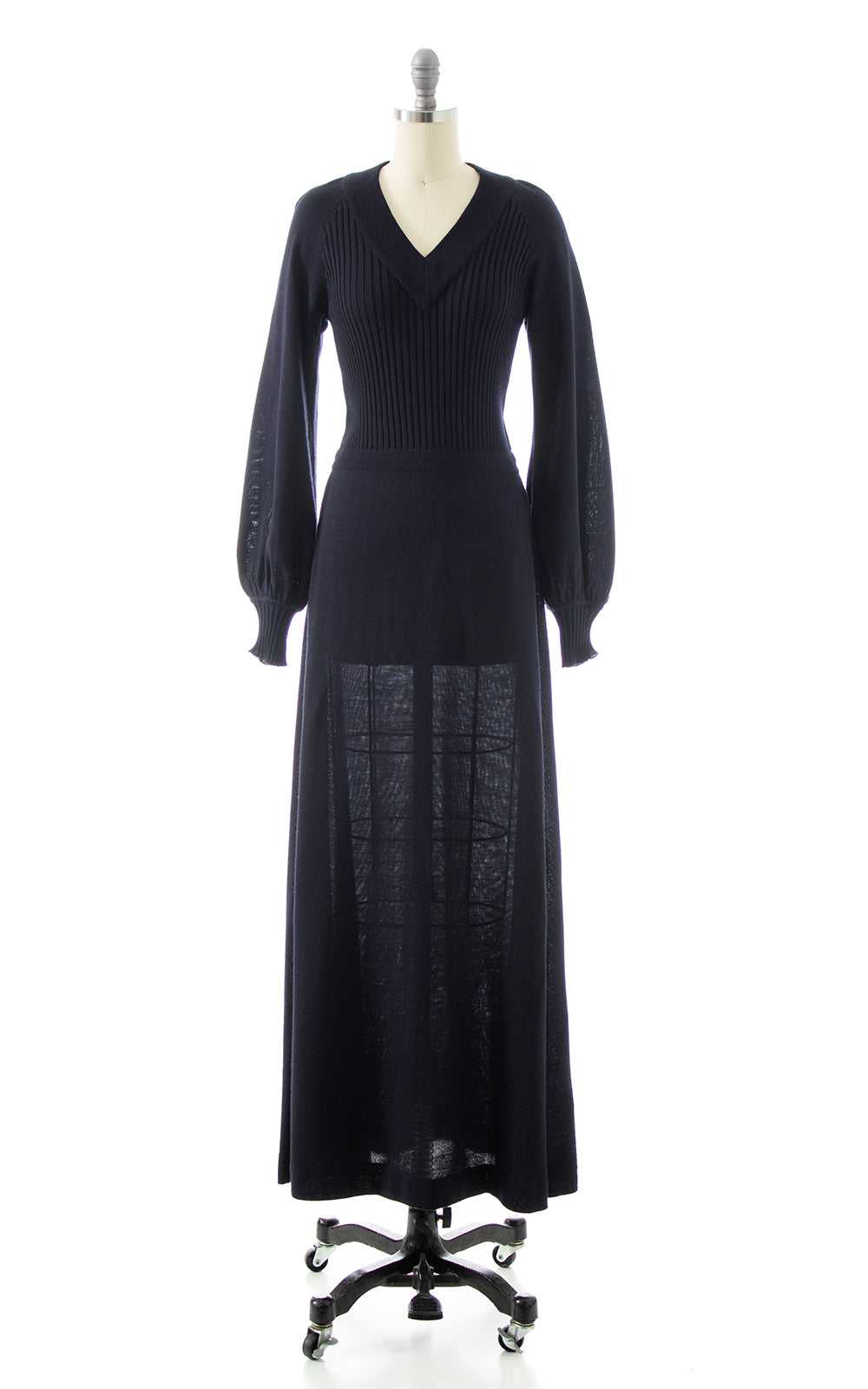 1970s Bishop Sleeve Knit Maxi Dress | x-small/sma… - image 1